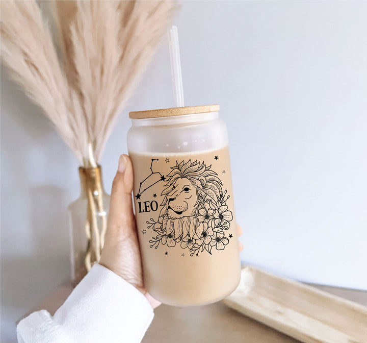 Floral Zodiac Iced Coffee Cup With Name Lid And Straw