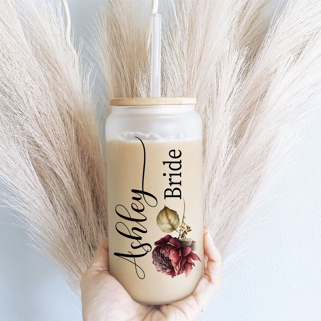Personalized Bridesmaid Coffee Glass With Lid Custom Gift