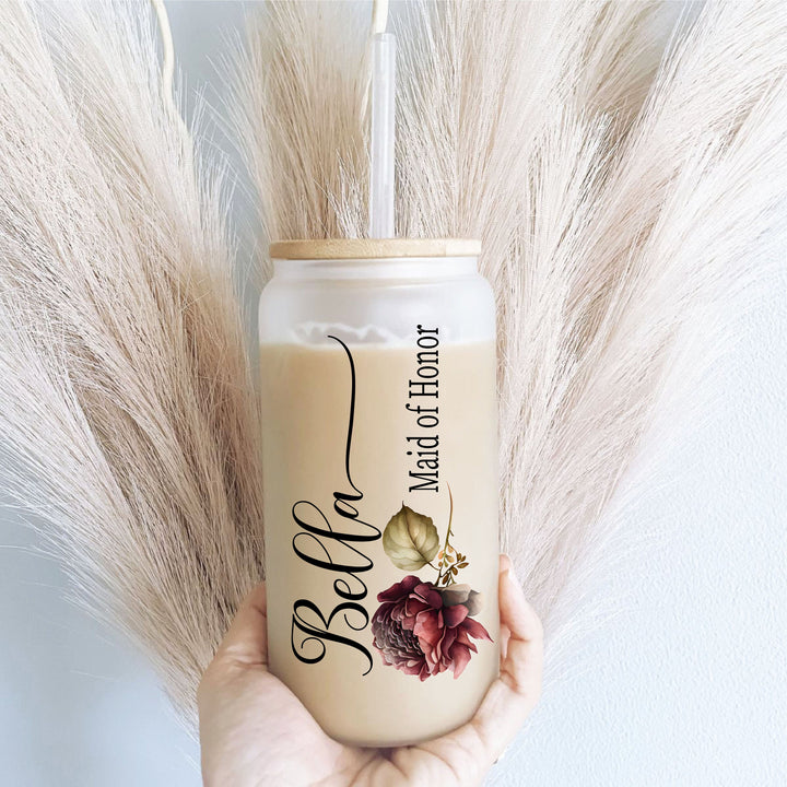 Personalized Bridesmaid Coffee Glass With Lid Custom Gift