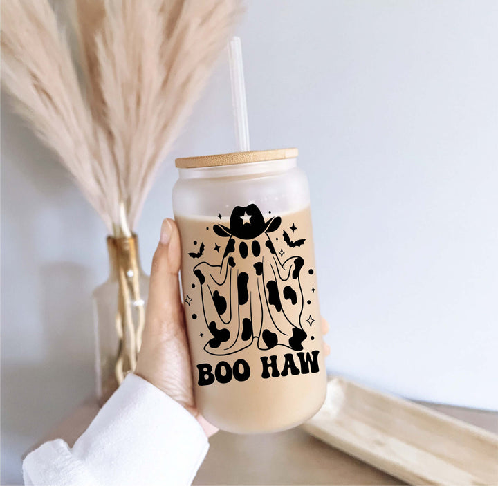 Halloween Iced Coffee Glass Cup With Lid And Straw Tumbler
