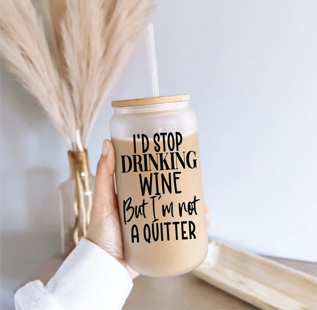 Funny Drinking Wine Iced Coffee Glass With Lid And Straw