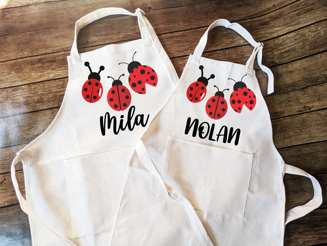 Personalized Ladybug kids apron with Pocket Custom kids apron Toddler Personalized Baking apron Kids baking Gift Children baking apron gifts