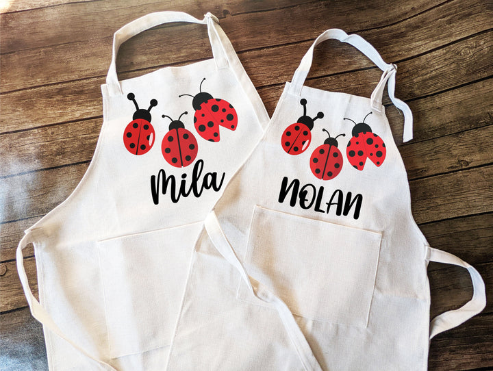 Personalized Ladybug Kids Apron with Pocket Custom Gift