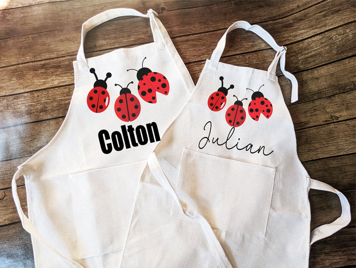 Personalized Ladybug Kids Apron with Pocket Custom Gift