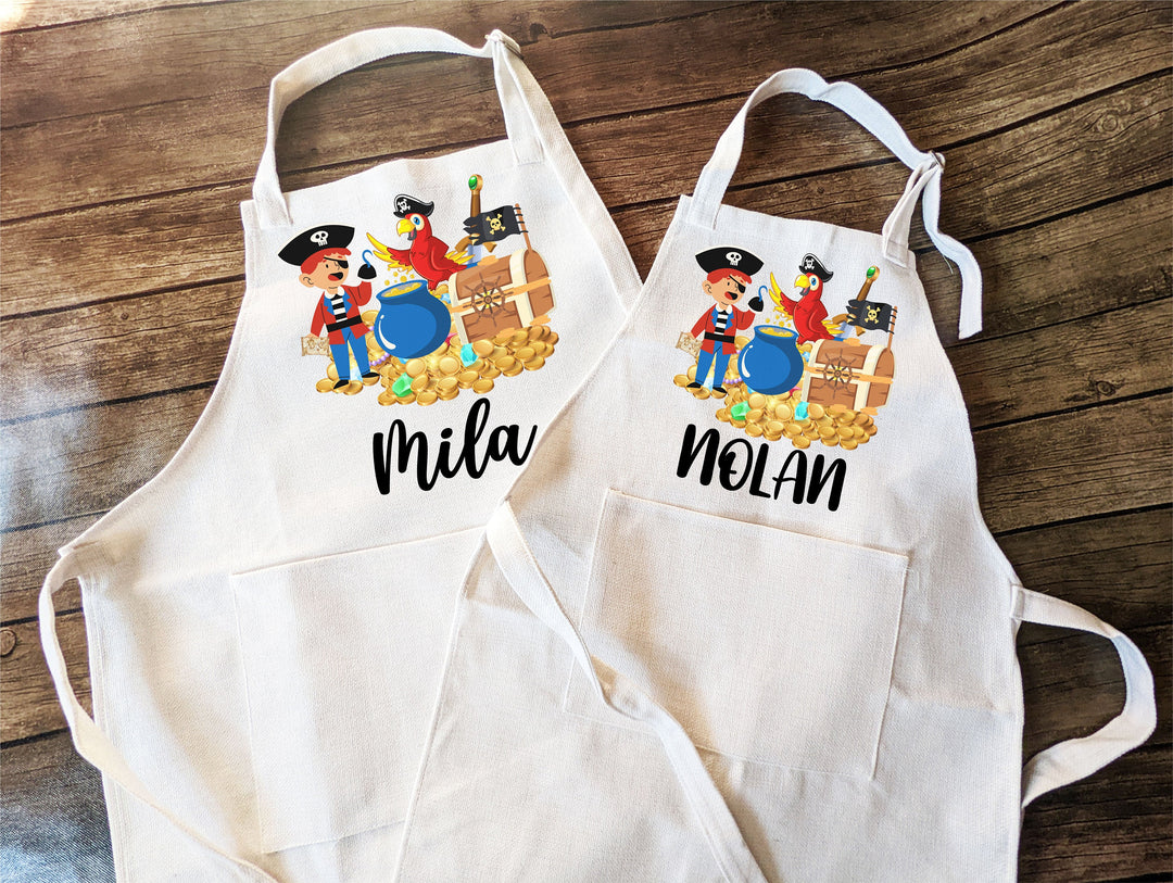 Personalized Pirate Boy Kids Apron with Pocket Custom
