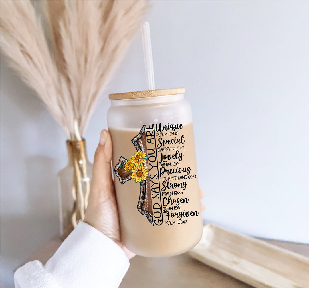 Western Christian Affirmation Iced Coffee Glass Cup with Lid