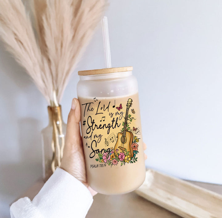 Faith Based Iced Coffee Glass Cup with Lid and Straw