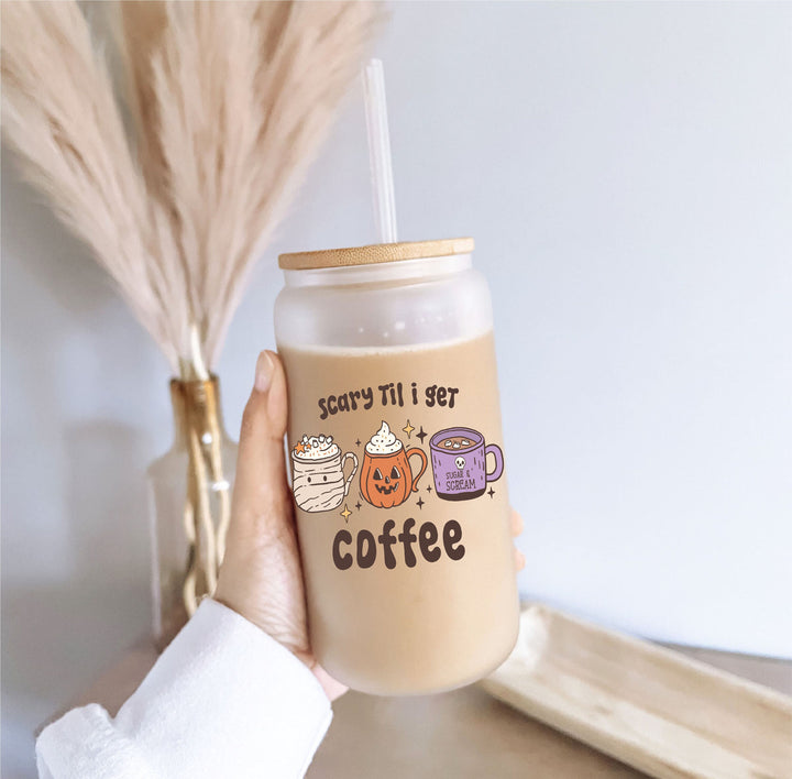 Halloween Coffee Iced Coffee Glass Cup With Lid And Straw