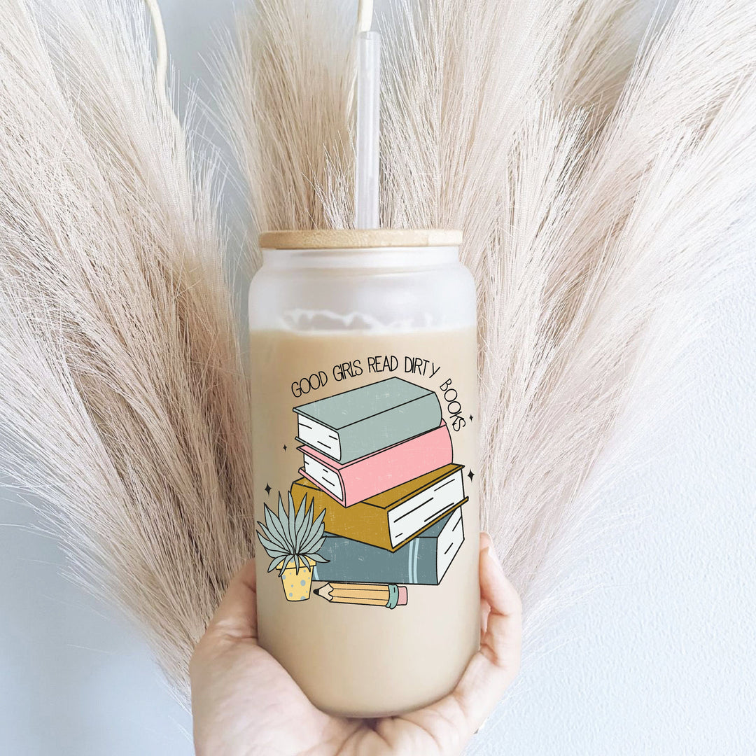 Book Lover Iced Coffee Glass With Lid And Straw Tumbler