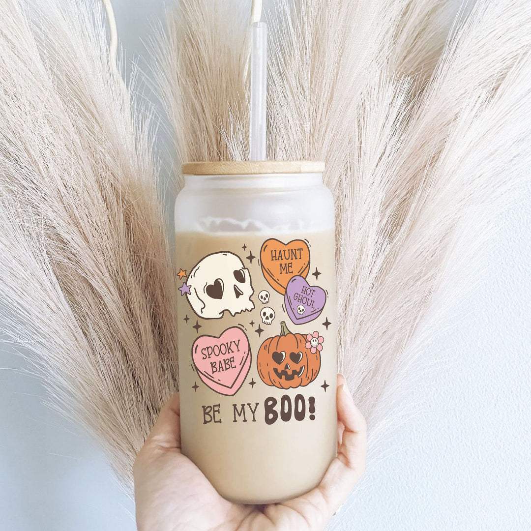 Retro Ghost Halloween Iced Coffee Glass Cup with Lid