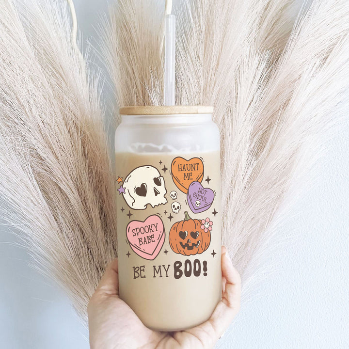 Retro Ghost Halloween Iced Coffee Glass Cup with Lid