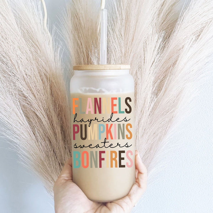 Fall Pumpkins Hayrides Sweater Bonfires Glass Tumbler