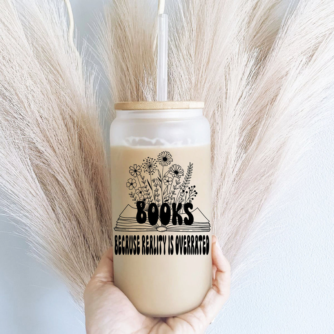 Books Because Iced Coffee Glass With Lid And Straw Tumbler