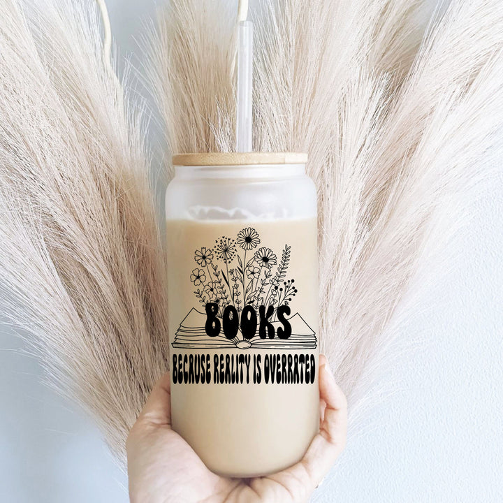 Books Because Iced Coffee Glass With Lid And Straw Tumbler