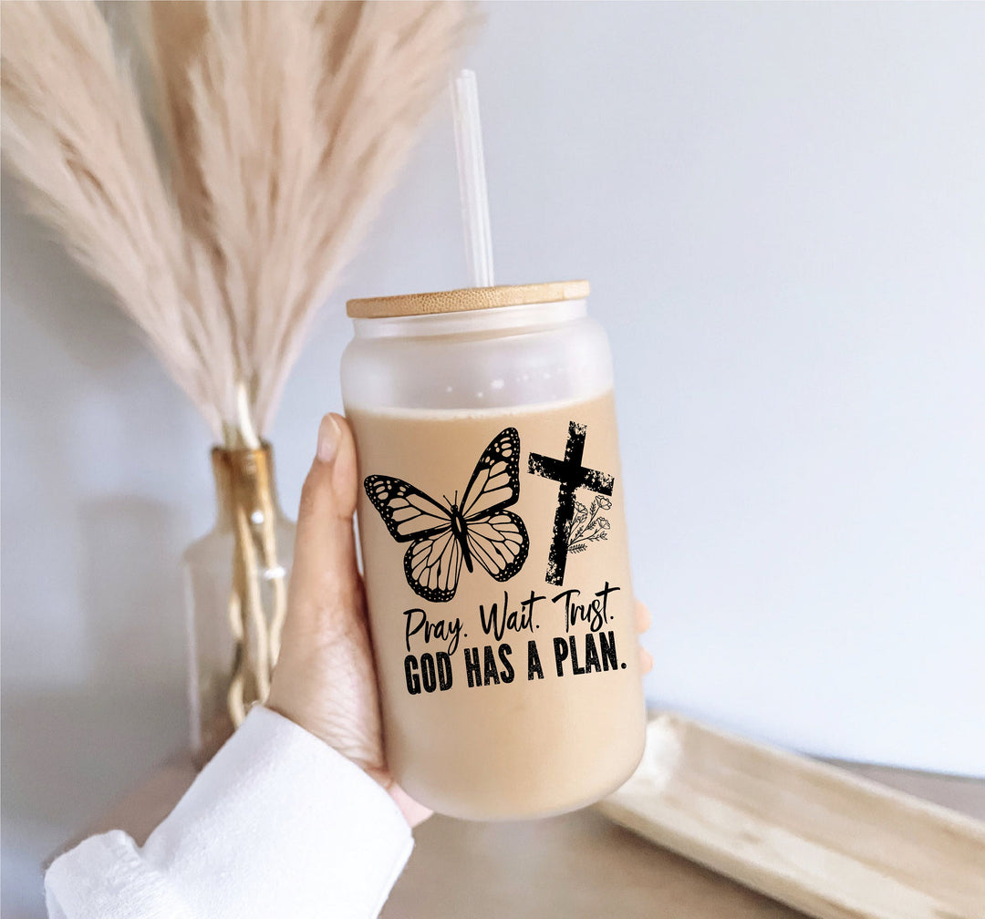 God has a plan Iced coffee Glass cup with lid&nbsp;Bible Christian coffee cup Christian gift Faith gifts religious gift tumbler Faith Glass cups