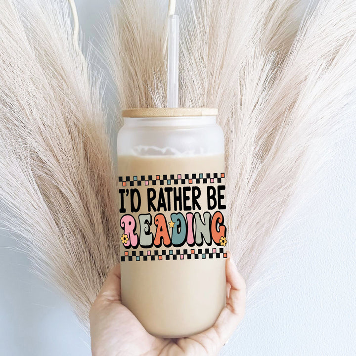 I had rather be reading books Iced coffee Glass cup with lid and straw&nbsp;iced coffee glass Coffee crime show glass cups Books coffee cup gift