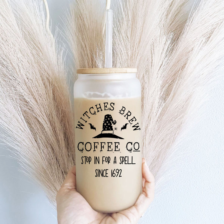 Witched Brew Iced Coffee Glass Cup with Lid and Straw