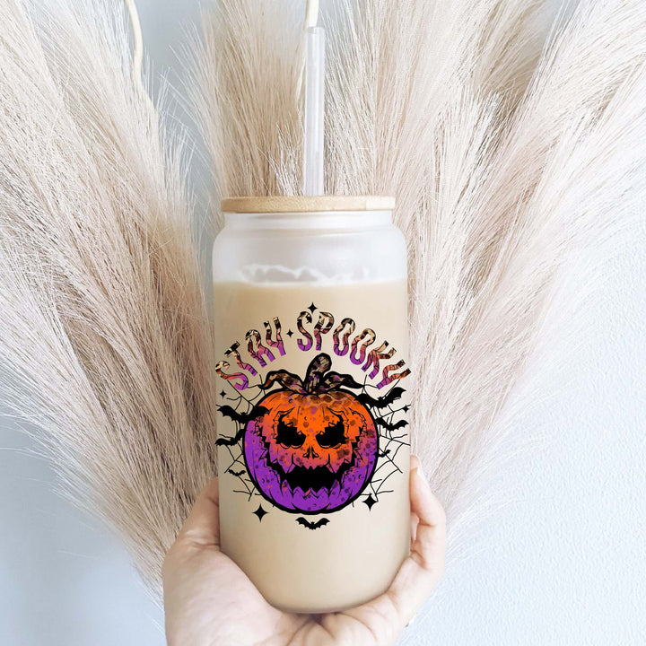 Halloween Iced Coffee Glass Cup With Lid And Straw