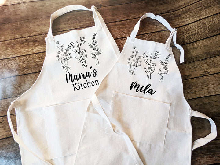 Floral Apron for women with pocket Custom cooking apron Cute Baking apron women Linen Kitchen apron for women Kid custom kitchen gift