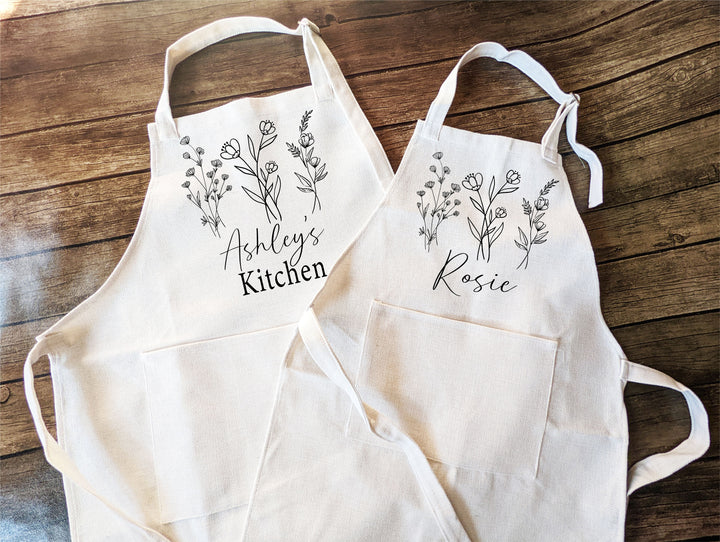 Floral Apron for women with pocket Custom cooking apron Cute Baking apron women Linen Kitchen apron for women Kid custom kitchen gift