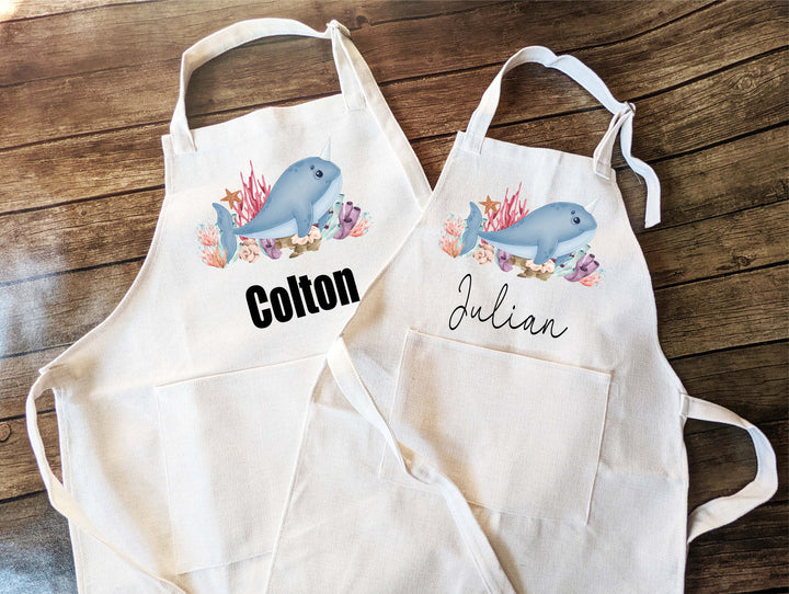 Personalized kids apron with Pocket and adjustable strap Custom Ocean kids apron Gift Baking apron Boys baker apron Birthday gift apron set