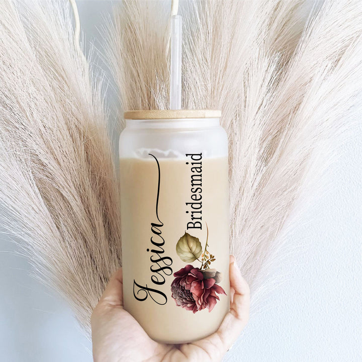 Personalized Bridesmaid Coffee Glass With Lid Custom Gift