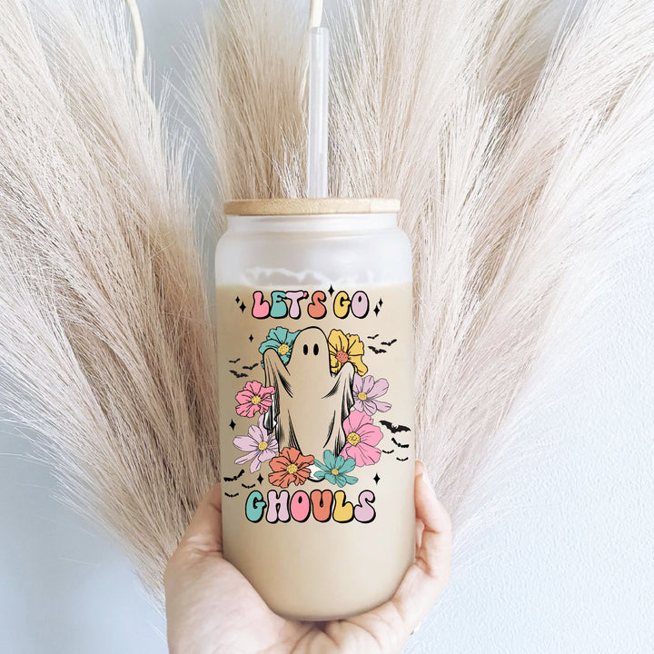 Let's Go Ghouls Retro Flower Halloween Iced Coffee Cup