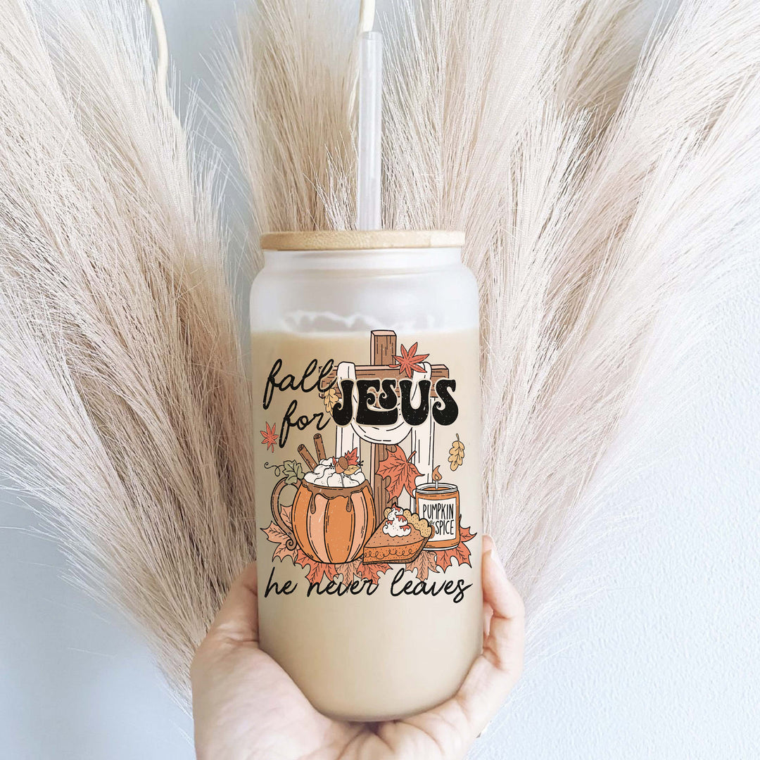 Christian Faith Fall Gift Iced Coffee Glass Cup With Lid