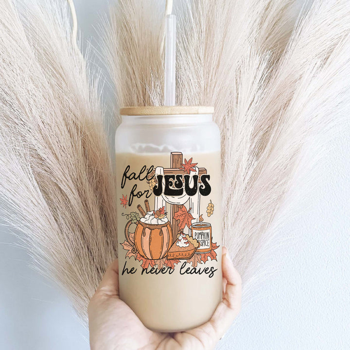 Christian Faith Fall Gift Iced Coffee Glass Cup With Lid