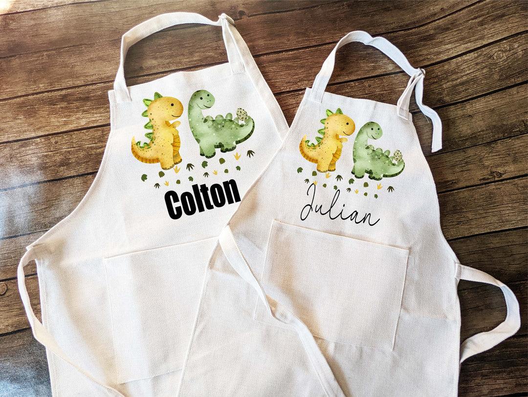 Personalized Dinosaur Boys Apron with Pocket