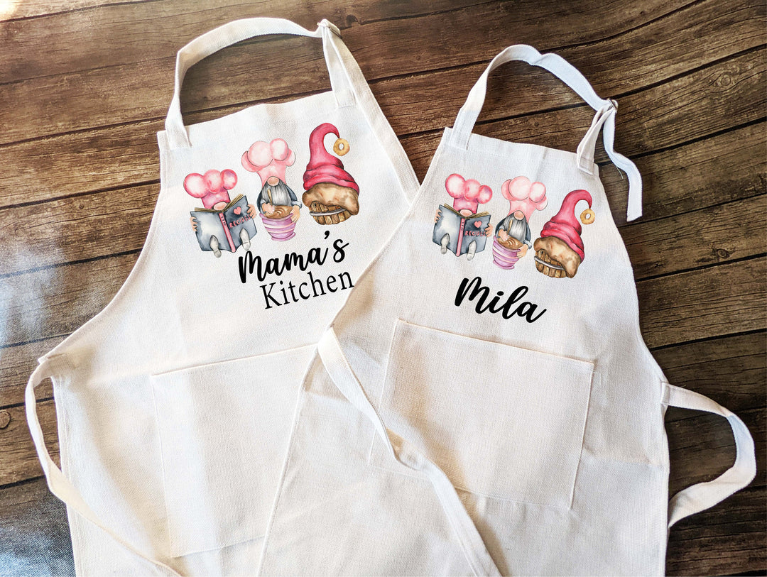 Gnome Baking apron for women kids with Pocket&nbsp;Mom daughter matching baking apron&nbsp;kids birthday gift Baking Apron girl Custom Cooking Apron