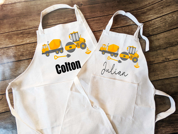 Personalized kids apron with Pocket and adjustable strap Custom truck kids apron Gift Baking apron Boys baker apron Birthday gift aprons