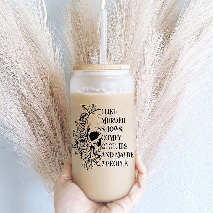 I Like Murder Shows Floral Skull Iced Coffee Glass Cup