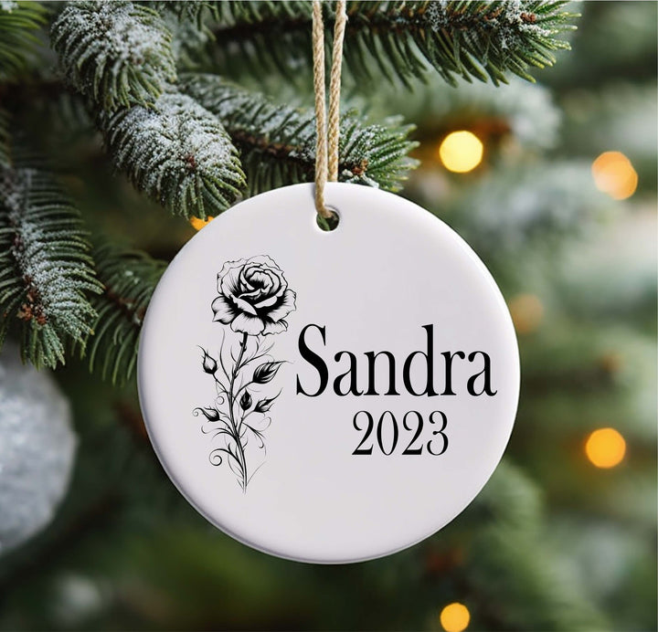 Personalized Birth Month Flower Christmas Ornament with Name