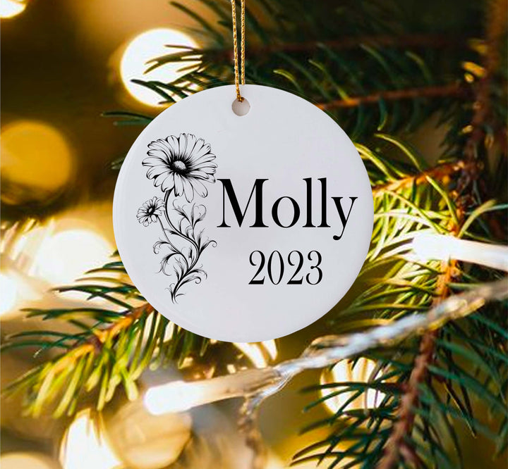 Personalized Birth Month Flower Christmas Ornament with Name