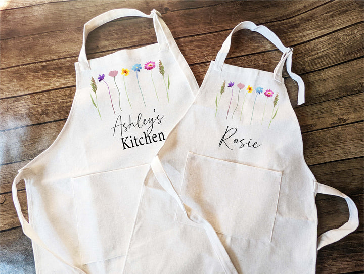 Personalized floral apron for women kids Custom cooking baking apron Kids Birthday gift apron for women with pocket baker gift Kitchen apron