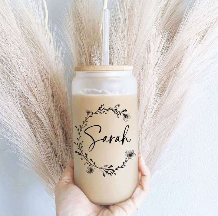 Personalized Iced Coffee Cup with Name Lid and Straw