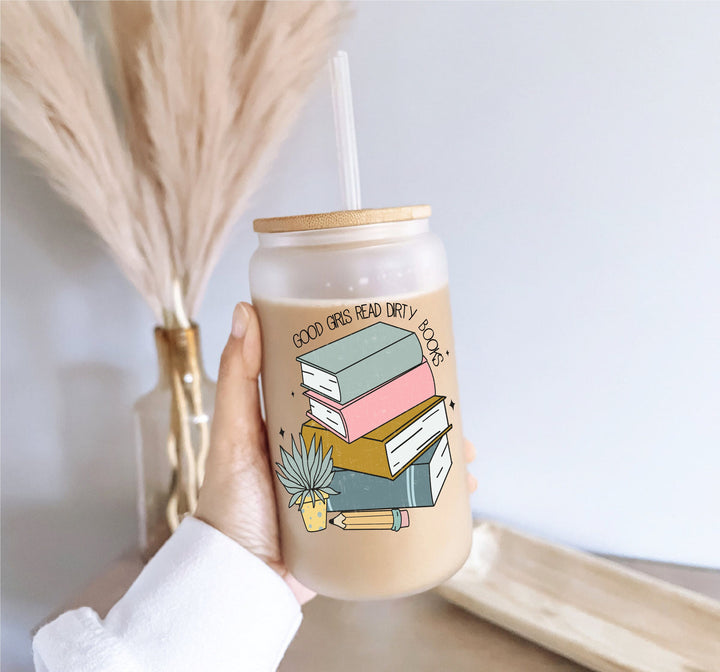 Book Lover Iced Coffee Glass With Lid And Straw Tumbler