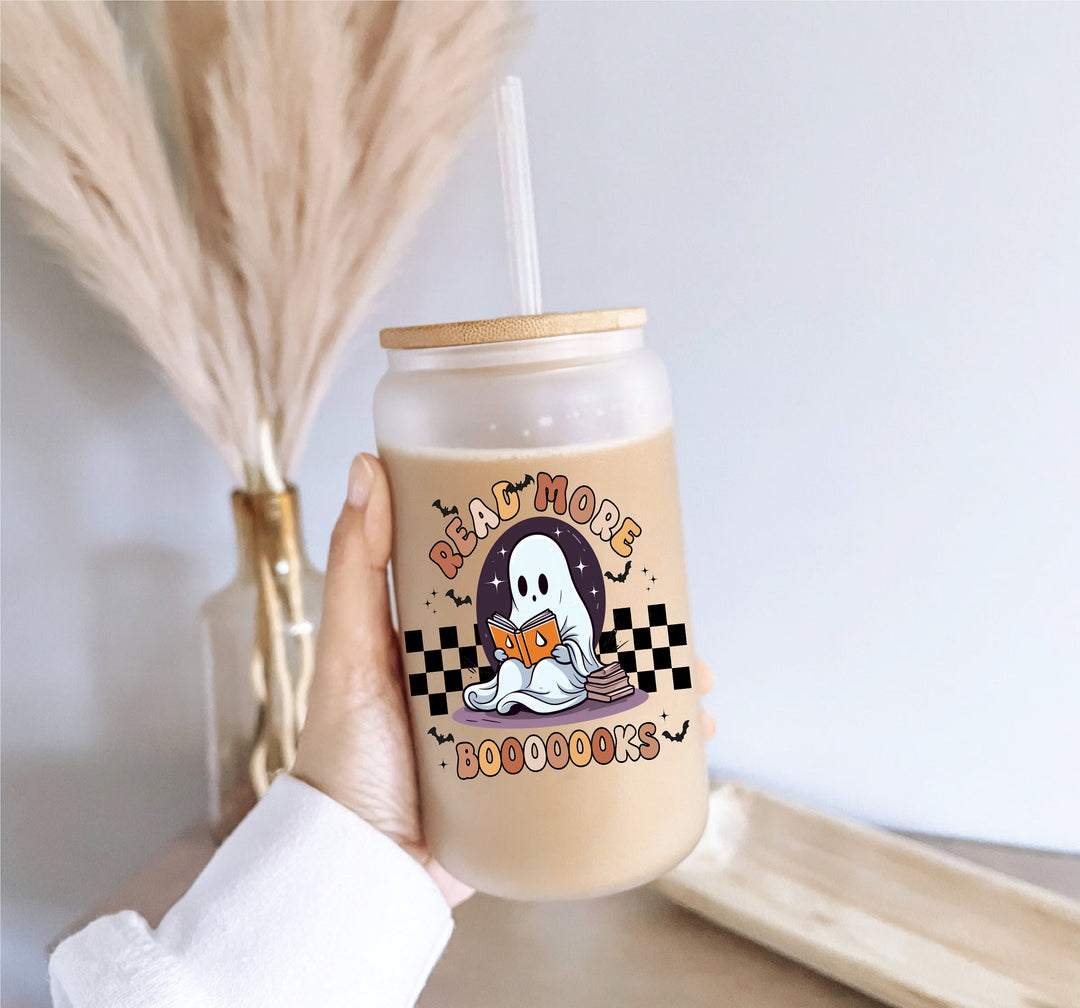 Ghost read books Iced coffee glass with lid and straw Iced coffee cups coffee glass cup frosted Soda can Tumbler&nbsp;glasses book gift Book cup