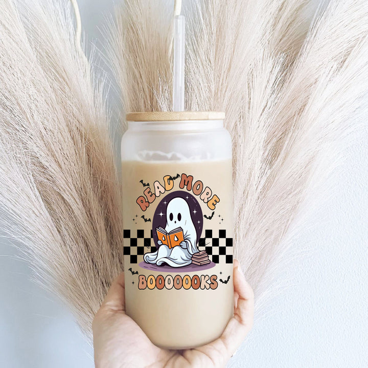 Ghost Read Books Iced Coffee Glass With Lid And Straw
