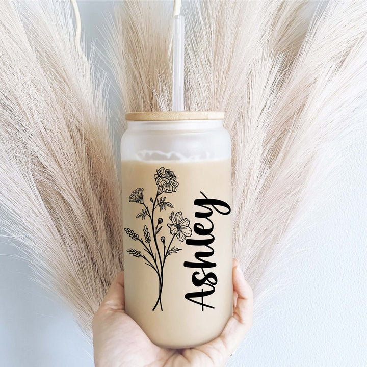 Personalized Birth Flower Iced Coffee Cup