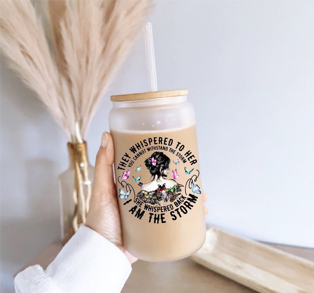 Iced Coffee Cups Frosted Clear Glass Can With Lid Straw