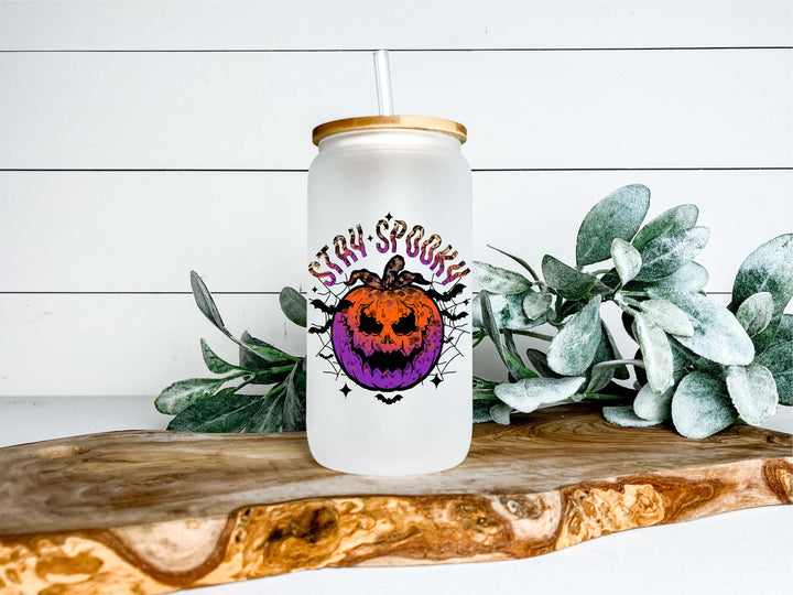 Halloween Iced Coffee Glass Cup With Lid And Straw