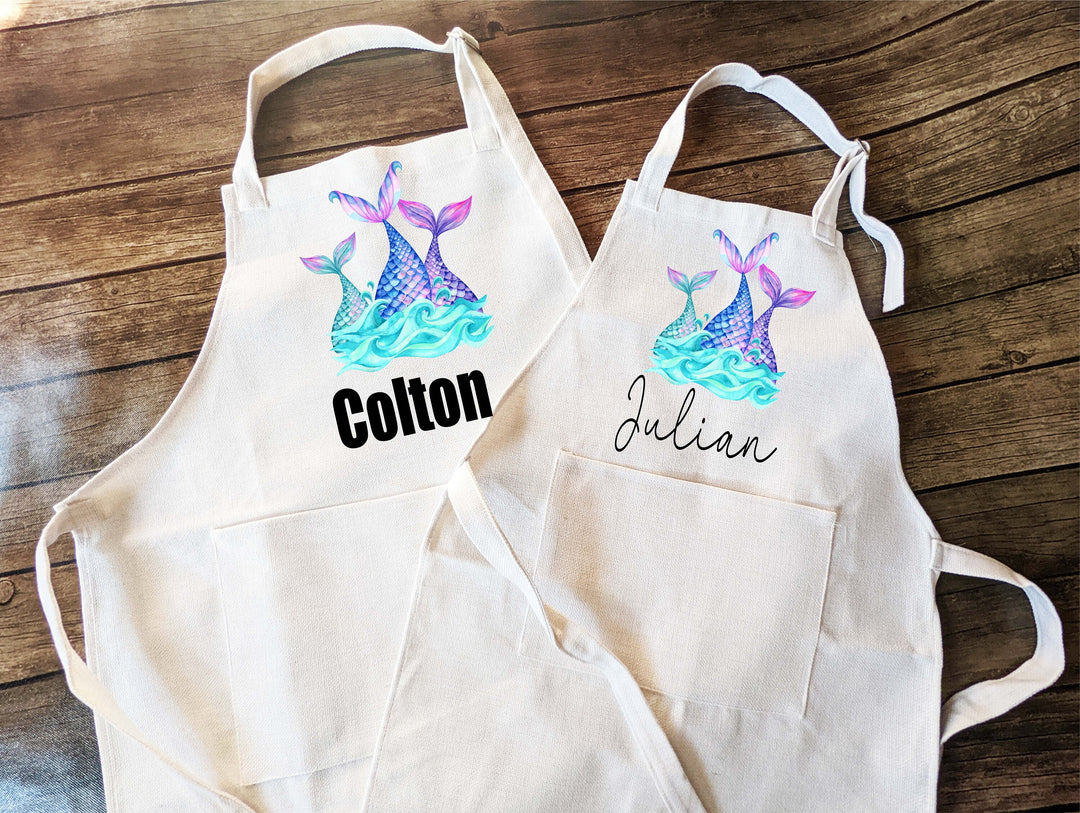 Personalized mermaid girls Apron birthday gift for kids with Pocket Personalized apron Custom Baking aprons kitchen apron Kids gift aprons