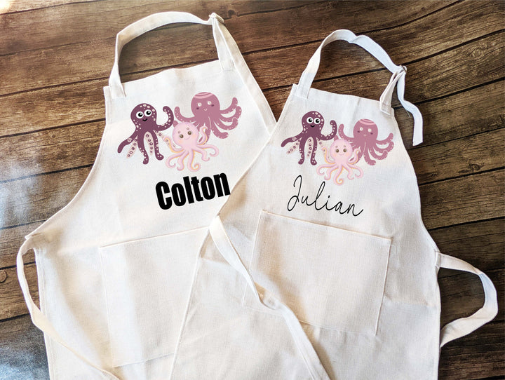 Personalized Octopus Apron for kids birthday gift for kid with Pocket Personalized apron Custom Baking aprons kitchen apron Kids gift apron