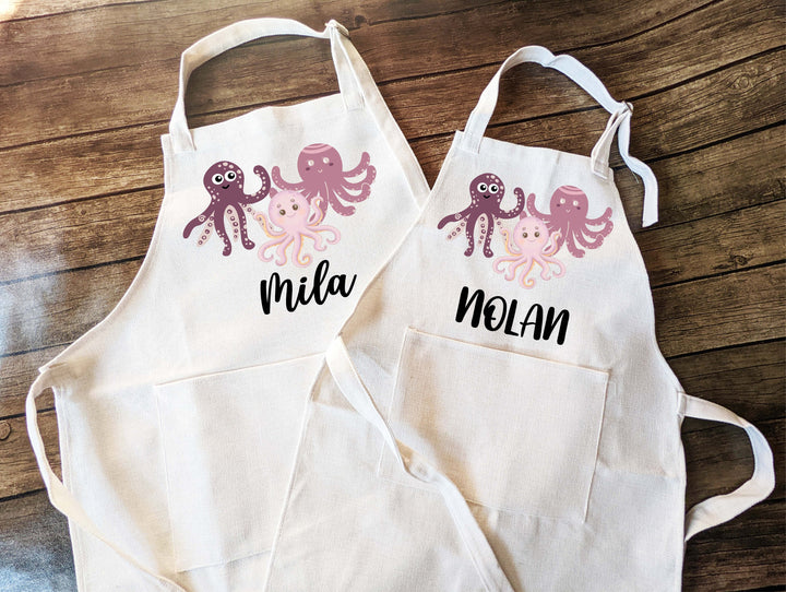 Personalized Octopus Apron for kids birthday gift for kid with Pocket Personalized apron Custom Baking aprons kitchen apron Kids gift apron