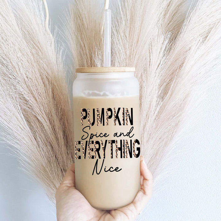 Fall Pumpkin Spice Iced Coffee Glass Cups with Lid