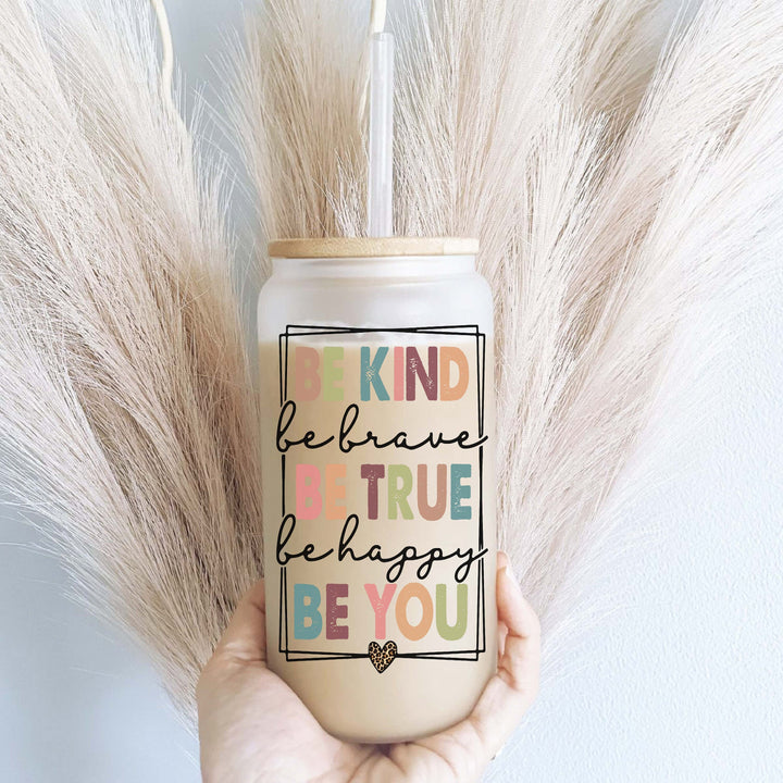 Positive affirmation Iced coffee cups Be kind coffee glass cups Kindness coffee tumblers Affirmation glass cups Retro be kind coffee Cups