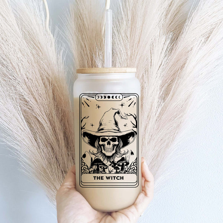 Witch Halloween Iced Coffee Glass Cup with Lid and Straw