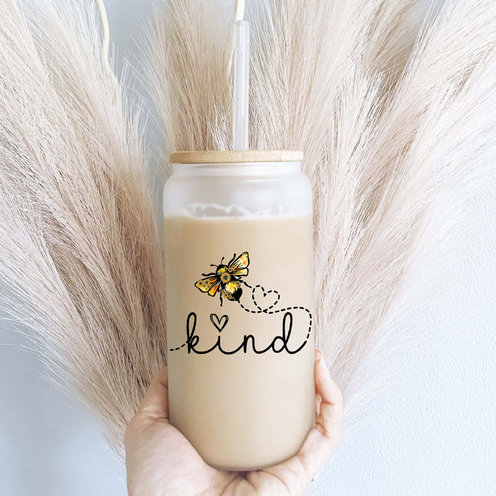 Be kind iced coffee glass cups Positive affirmation coffee tumblers Affirmation glass cups Retro Be kind Kindness gift iced coffee tumbler